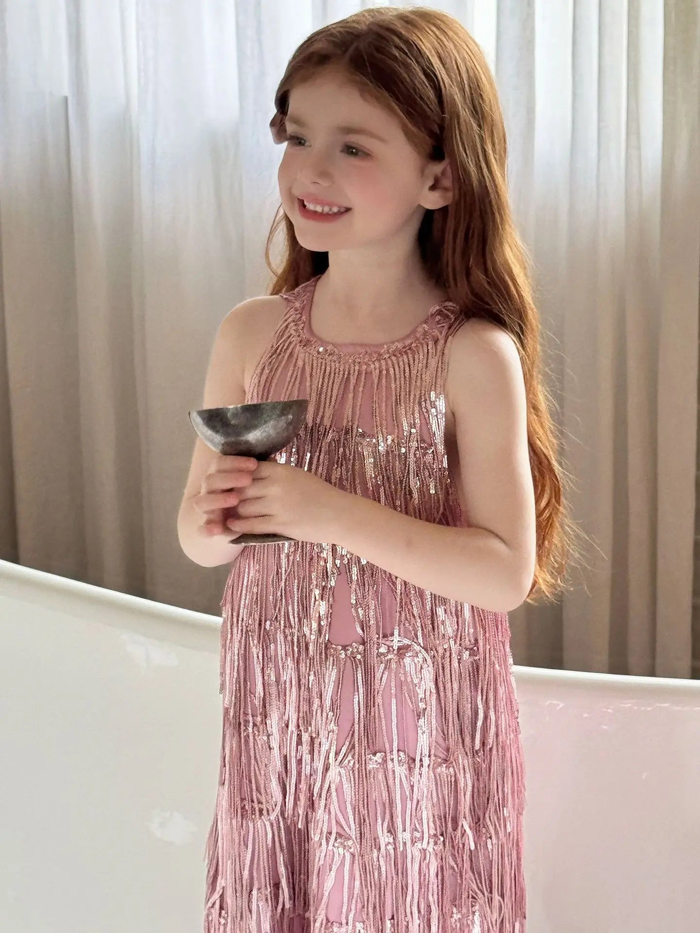 Vestido Infantil Meninas 2025 Verão Novo Moda Infantil Vestido de Borla Brilhante de Luxo Vestido de Aniversário para Meninas