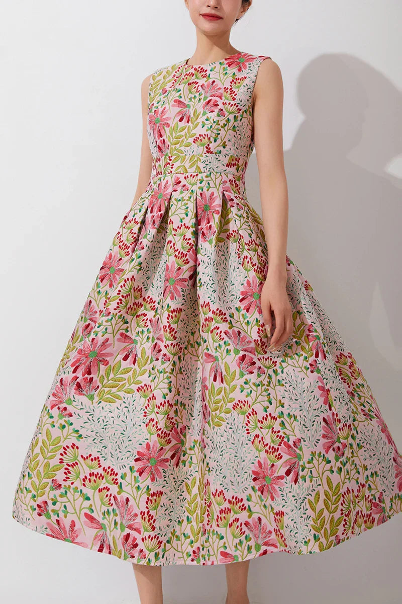 Women Summer Vintage Sleeveless Long Maxi Dress Causul Elegant Ladies Boho Jacquard Flowers Tank Party Dresses Slim Vestidos