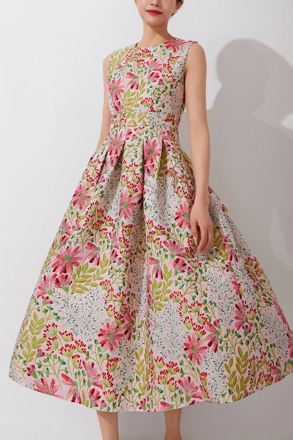 Women Summer Vintage Sleeveless Long Maxi Dress Causul Elegant Ladies Boho Jacquard Flowers Tank Party Dresses Slim Vestidos