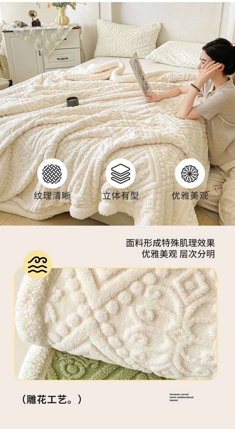 Ultra Soft Double Layer Fleece Blanket for Bed Thickened Cozy Velvet Warmth Blanket Autumn Winter Plush Blankets for Sofa Nap