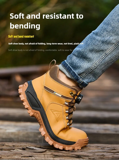 Brown Waterproof Safety Boots Men Indestructible Steel Toe Work Boots Anti-smash Stab-resistant High-top Knob Adjustable