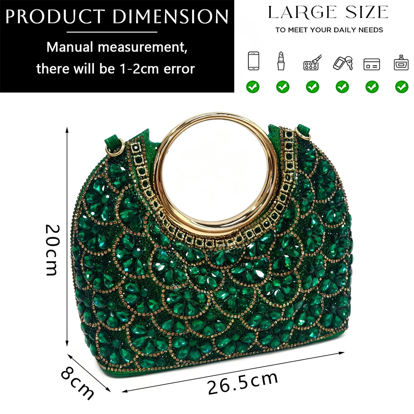 Italian Design Elegant Green Rhinestone Pointed Toe High Heels & Handbag Set - Ideal for Weddings and Special Occasions