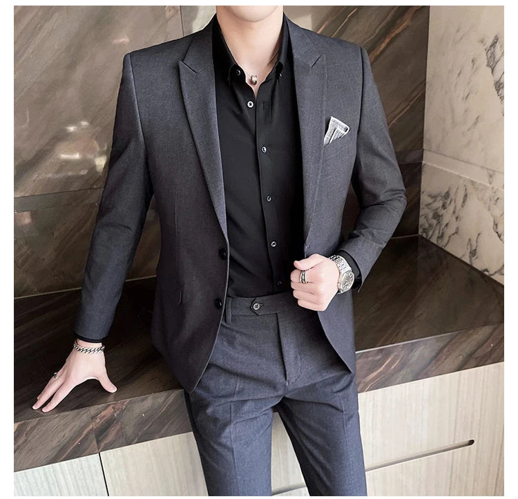 Conjunto de Terno Masculino de Negócios Slim Fit Três Peças 2025 de Alto Padrão Estilo Coreano para Casamento Noivo Festa Terno Colete Calças M-4XL