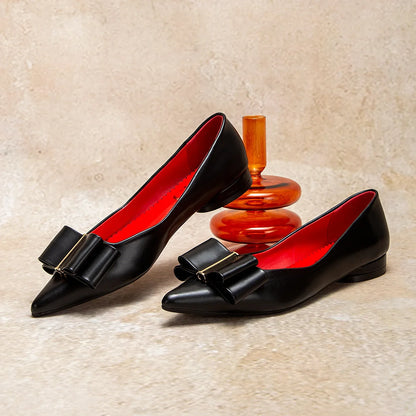 2025 Women's Flat Shoes New Black Pointed Bow Business Shoes Comfortable Commuting Women Shoes