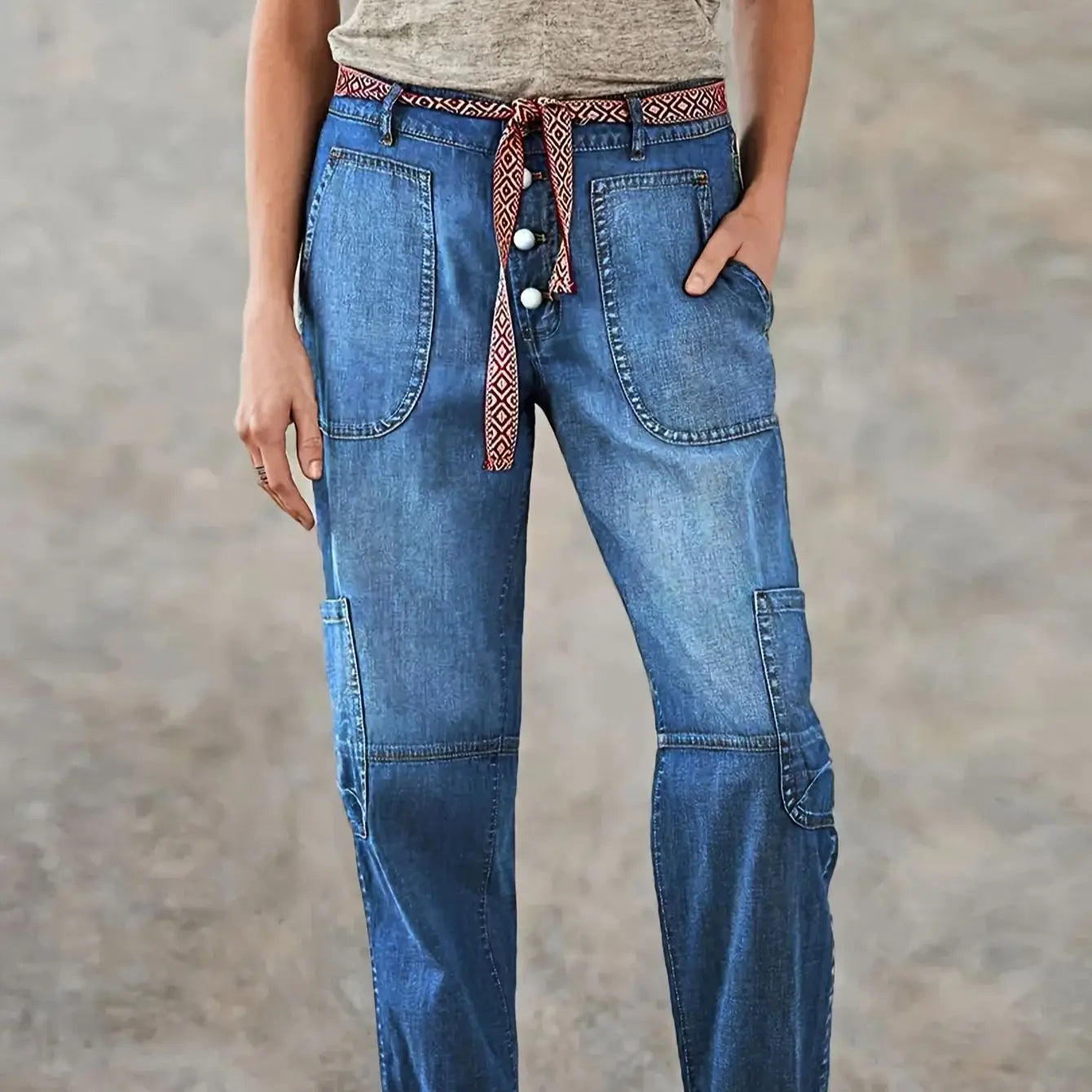 Women's stylish high waist blue denim loose fit jeans