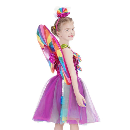 Purim 2026 Girls Disguise Candy Dress Children Colorful Dress Carnival Birthday Party Gift for Girls Lollipop Cosplay Costume