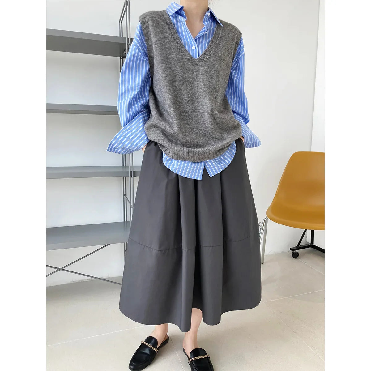 2024 Spring Autumn High-waisted Fluffy A-line Vintage Skirt Elastic Waist Large Swing Umbrella Skirt Retro Clothes