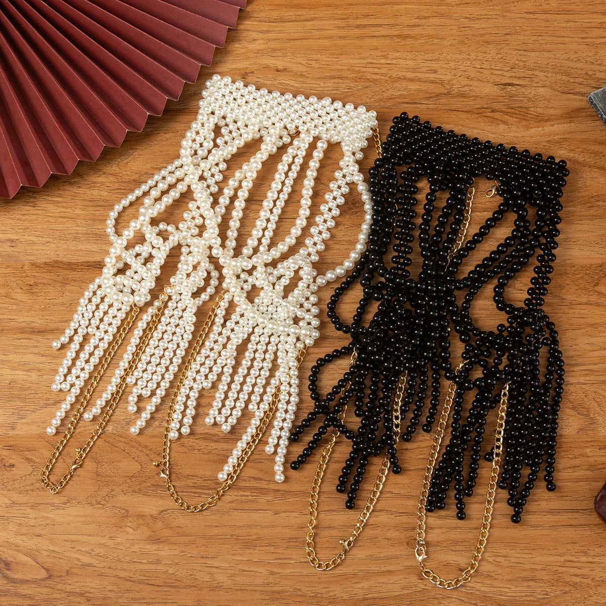 Elegant Bridal Shoulder Chain Jewelry Handmade Beaded Large Necklace Hollow Imitation Pearl Body Chain Wedding Shawl Accessories