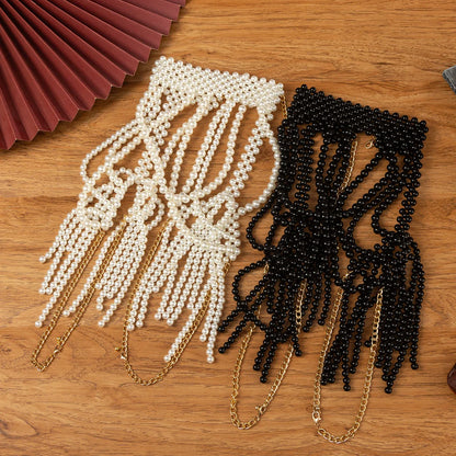 Elegant Bridal Shoulder Chain Jewelry Handmade Beaded Large Necklace Hollow Imitation Pearl Body Chain Wedding Shawl Accessories