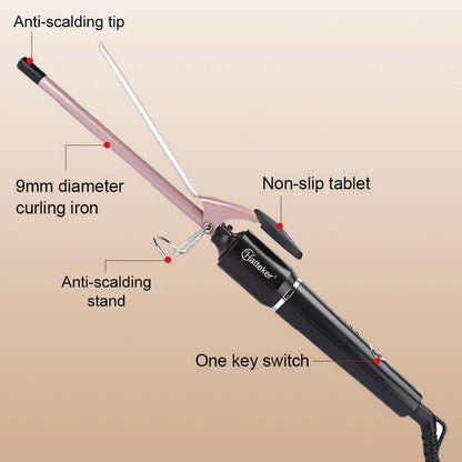 9mm Professional Hair Curler Ceramic Barrel Iron Smart Auto-Off Women's Wet/Dry Constant Temperature Protection Tool