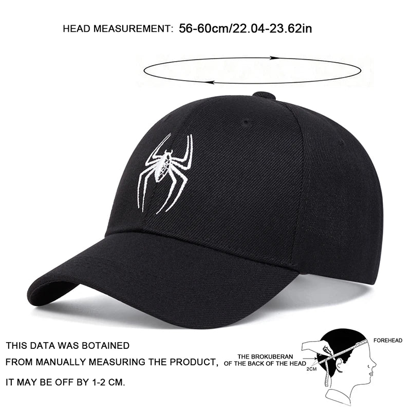 Unisex Spider Embroidery Baseball Caps Spring Autumn Outdoor Adjustable Casual Hats Sunscreen Hat