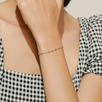 Bohemia Style Charm Chain Bracelet For Women Real 925 Sterling Silver Rainbow Color CZ Female Fashion Jewelry Accessory