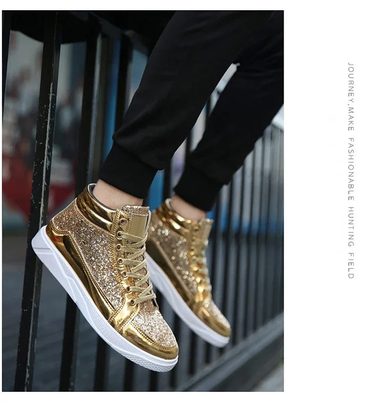 Man High Top Sneakers Luxury Glitter Men Ankle Boots Fashion Non-slip Casual Shoes High Quality Hip Hop Men Boots 2024