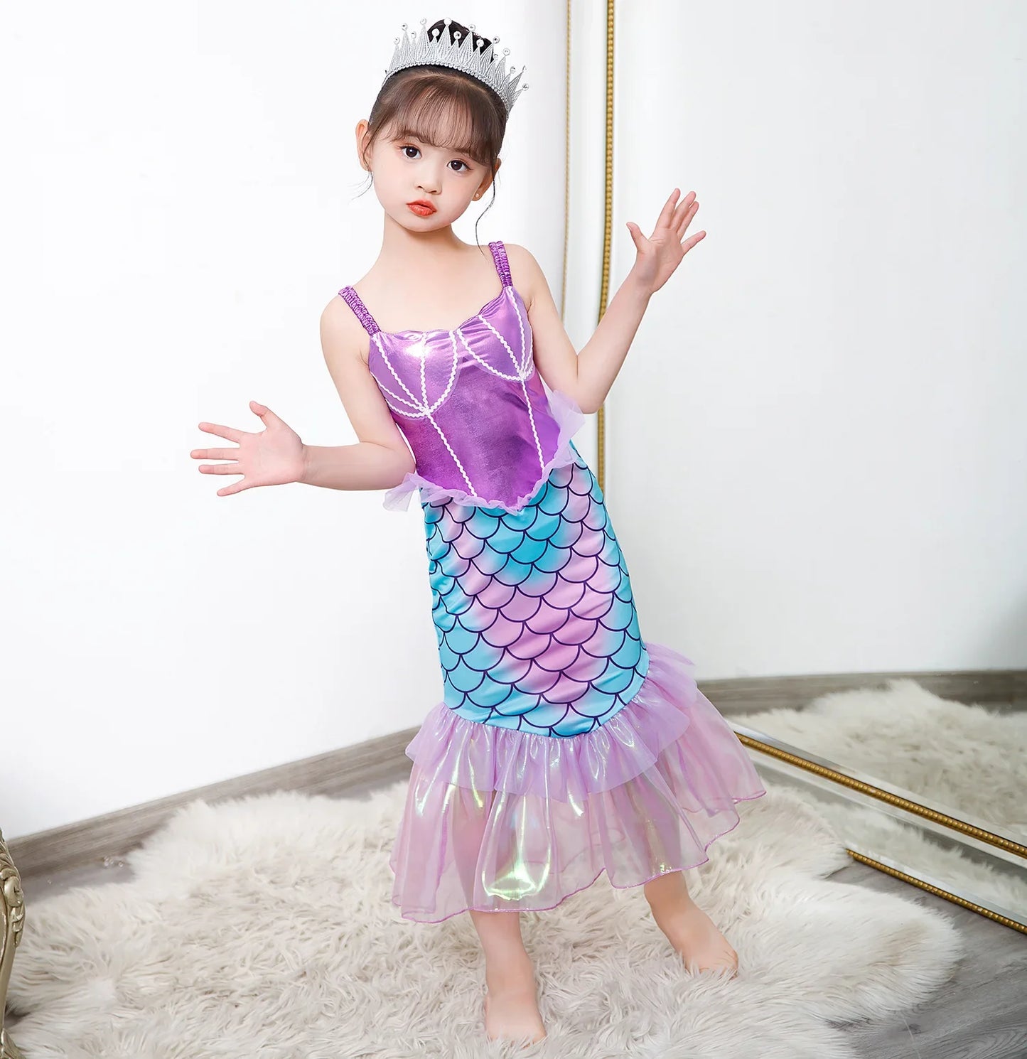 New Ariel Princess Little Mermaid Dress Girl Charm Cosplay Costume Kids Birthday Party Halloween Disguise Clothes