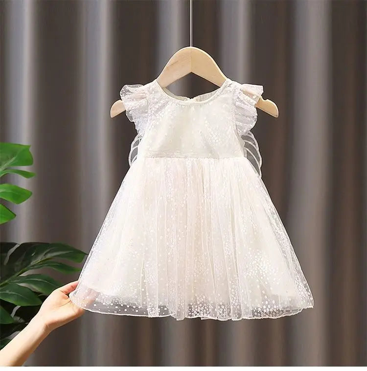 Girls Summer White Princess Dress Kids Tulle Tutu Skirt With Wings Cute Baby Girls Fluffy Party Dress For Birthday Holiday