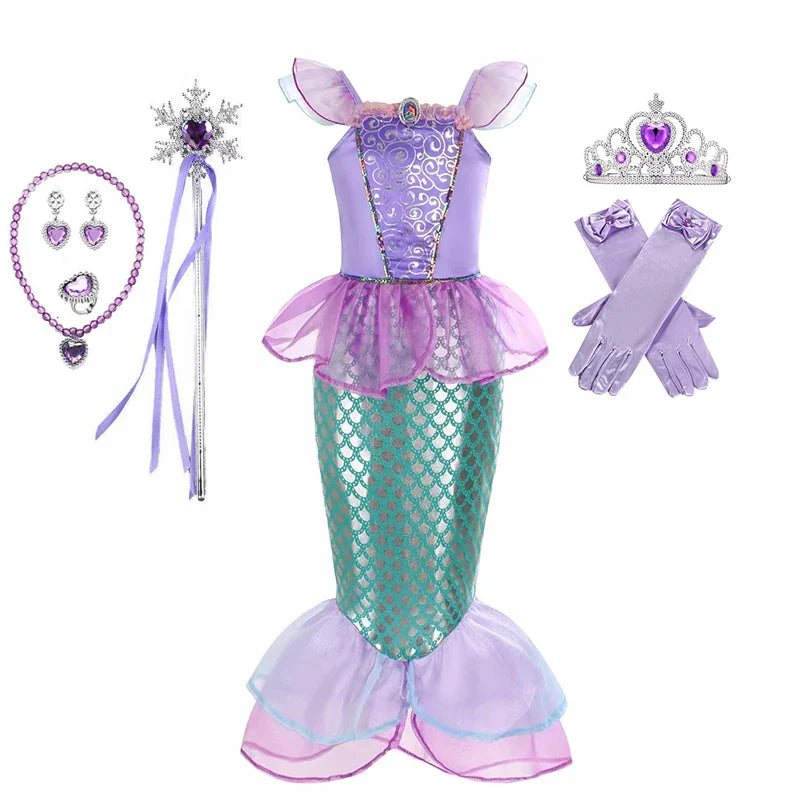 Little Mermaid Ariel Princess Dress for Girl Cosplay Mermaid Party Costume Princess Fancy Vestidos Children Carnival Clothes