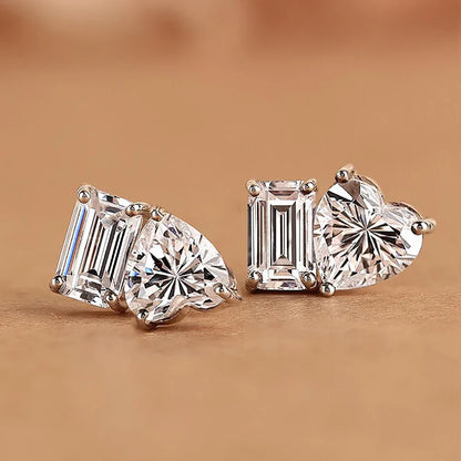 4cttw Heart & Emerald Moissanite Diamond Stud Earrings with Certificates 925 Sterling Silver Ear Studs Fine Jewelry for Women
