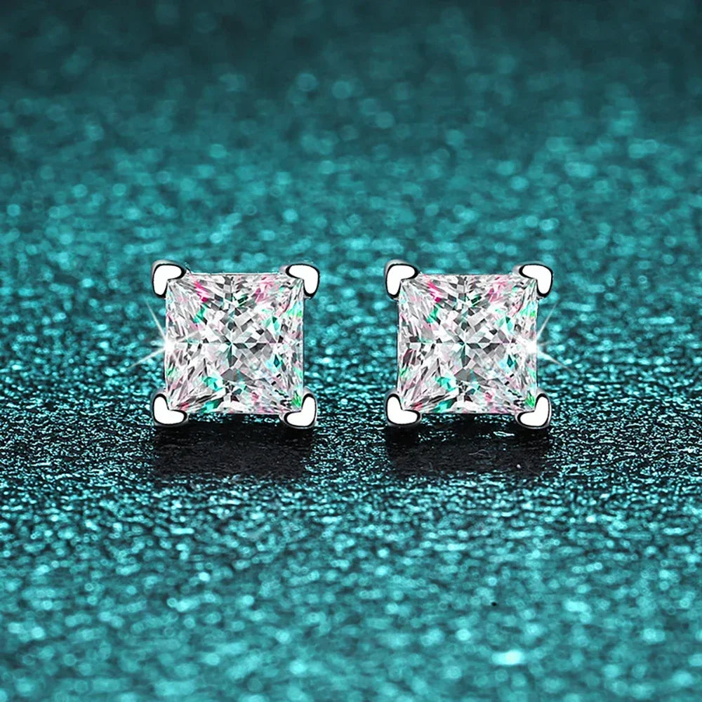 Moissanite Jewelry Set for Women Princess Cut D Color Diamond 925 Sterling Silver Pendant Necklace Stud Earring with Certificate