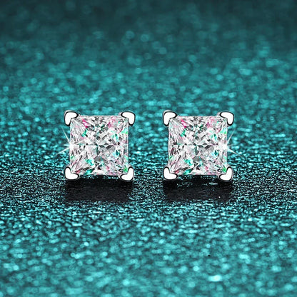 Moissanite Jewelry Set for Women Princess Cut D Color Diamond 925 Sterling Silver Pendant Necklace Stud Earring with Certificate
