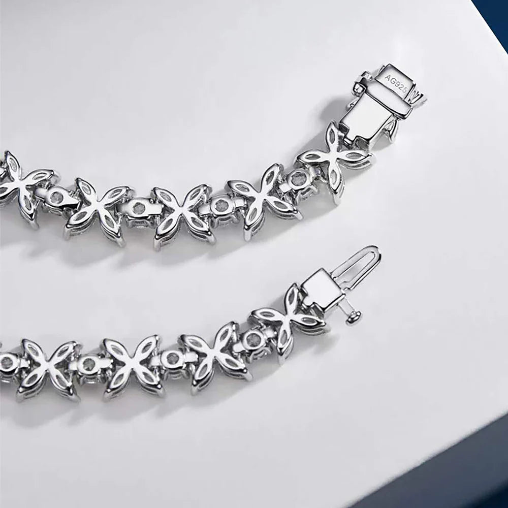 Luxury Butterfly Moissnaite Tennis Bracelets with Certificate /High Carbon Diamond Bracelet for Women 100% S925 Silver Jewelry