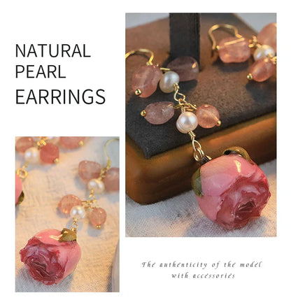 Natural Freshwater Pearl Enamel Resin Flower Earrings Korean Style Women's Luxury Vintage Jewelry Fashion Ladies and Girls Gift