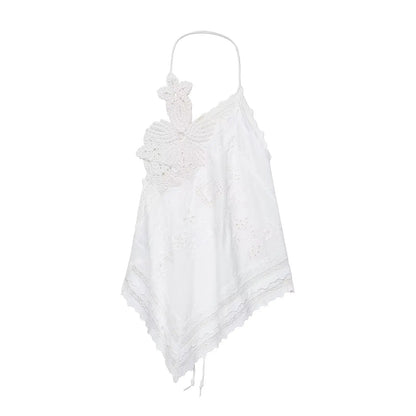 New Women Embroidery Halter Fashion Elegant Crop Tie Top Woman 2025 Sleeveless Backless Short Tops Women Sexy Elegant Party Top