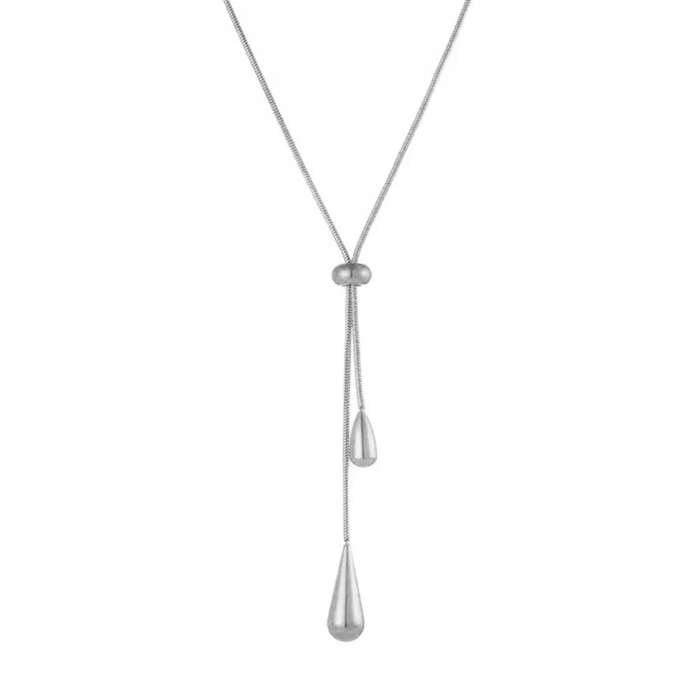 Stainless Steel Pull Adjustable Water Drop Shape Tassel Charm Necklace Fashion Personality High-Grade Jewelry Gifts