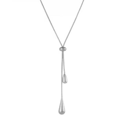 Stainless Steel Pull Adjustable Water Drop Shape Tassel Charm Necklace Fashion Personality High-Grade Jewelry Gifts