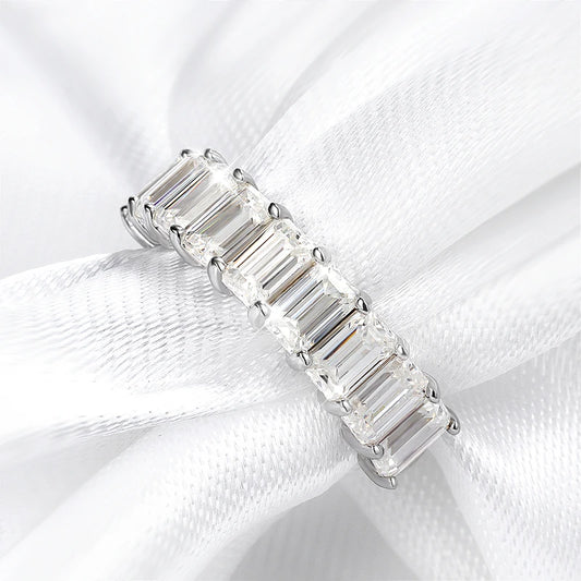Each 3*5mm 0.5CT Emerald Cut Moissanite Ring for Women 1/2 Eternity Bands Lab Diamond Jewelry Pure 925 Silver Girl Ring