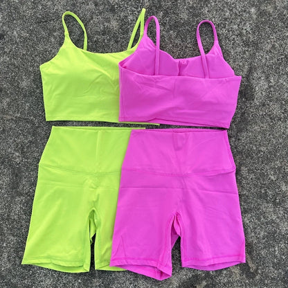Solid Color gym bike Yoga Set short Legging +cross sport bra Tracksuit Athletic Women Gym Suit Comprehensive Training Jogging