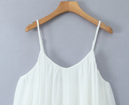 Women White  Big Backless Sling Dress O neck Back Zipper Loose Swing Mini Short Dresses Holiday Robe