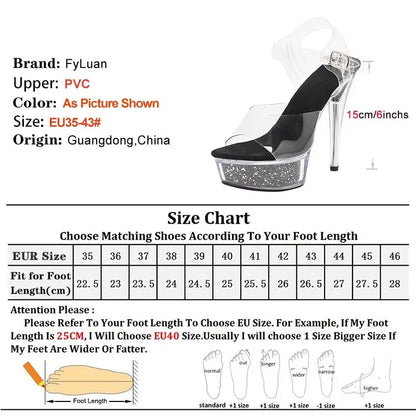 15CM Stiletto Summer Woman Shoes Transparent PVC Sexy Party Dress Sandals Crystal platform Sequin Thick Soled Women High Heels