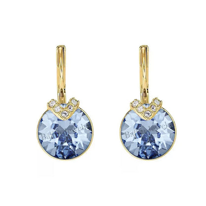Bella V Drop Earring for Women Christmas Birthday Genuine Crystals from Austria Round Cut Dangle Silver Color Pierced Jewelry