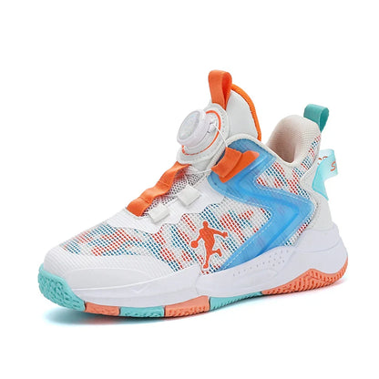 Rotary Buckle Kids Basketball Sneakers Boys Brand Sneakers Mesh Breathable Children's Basketball Shoes Outdoor Sports Shoes Girl