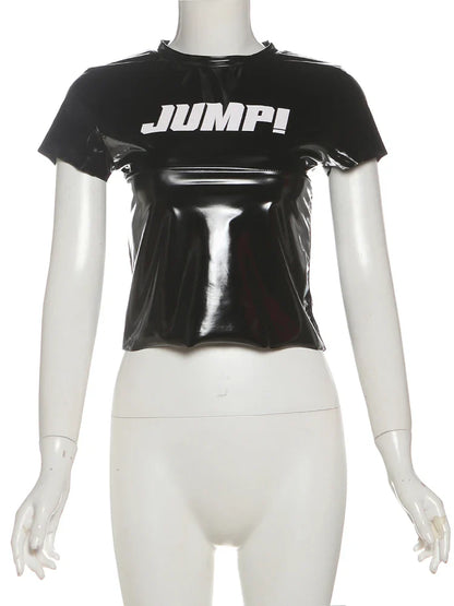 Summer New Trend T-Shirts Women Letter Print Reflection Design Short Sleeve Hot Girls High Street Style Crop Tops