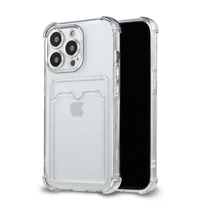 Wallet Card Holder Clear Soft Cases For iPhone 16 Pro Max 13 11 15 14 12 Pro Max Pro Plus XR 7 8 SE Card Slots Cover Small Card