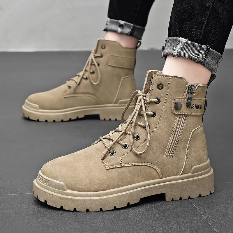 Men's high top casual boots four seasons new outdoor anti slip comfort workwear boots fashion versatile trendy boots men's shoes