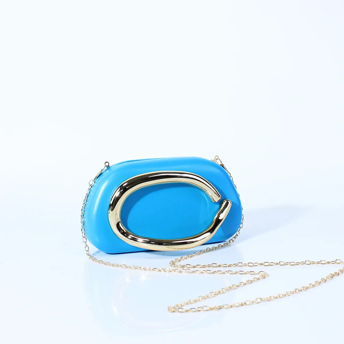 Big Gold Metal Closure Clutch Evening Bags For Women Luxury Designer Handbag And Purse Vintage Oval Box Chain Strap Shoulder