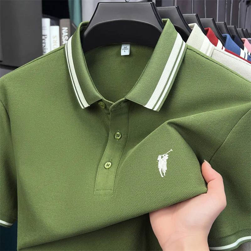 100% pure cotton short sleeve polo shirt high-end brand Paul Pony embroidered stripe summer luxurious breathable men's T-shirt