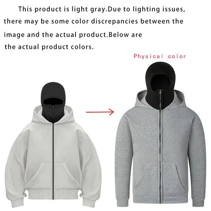 Unisex Hoodie Warm Loose Hooded Jacket Zip-up Casual Jacket with Face Mask for Autumn Winter Outdoor Sports Streetwear