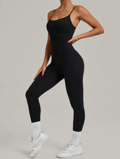 Women Sports Fitness Jumpsuit Cross Open Back Adjustable Shoulder Strap Hip Lift Tight Slim Fit Yoga Set Gym Running Sports Kit