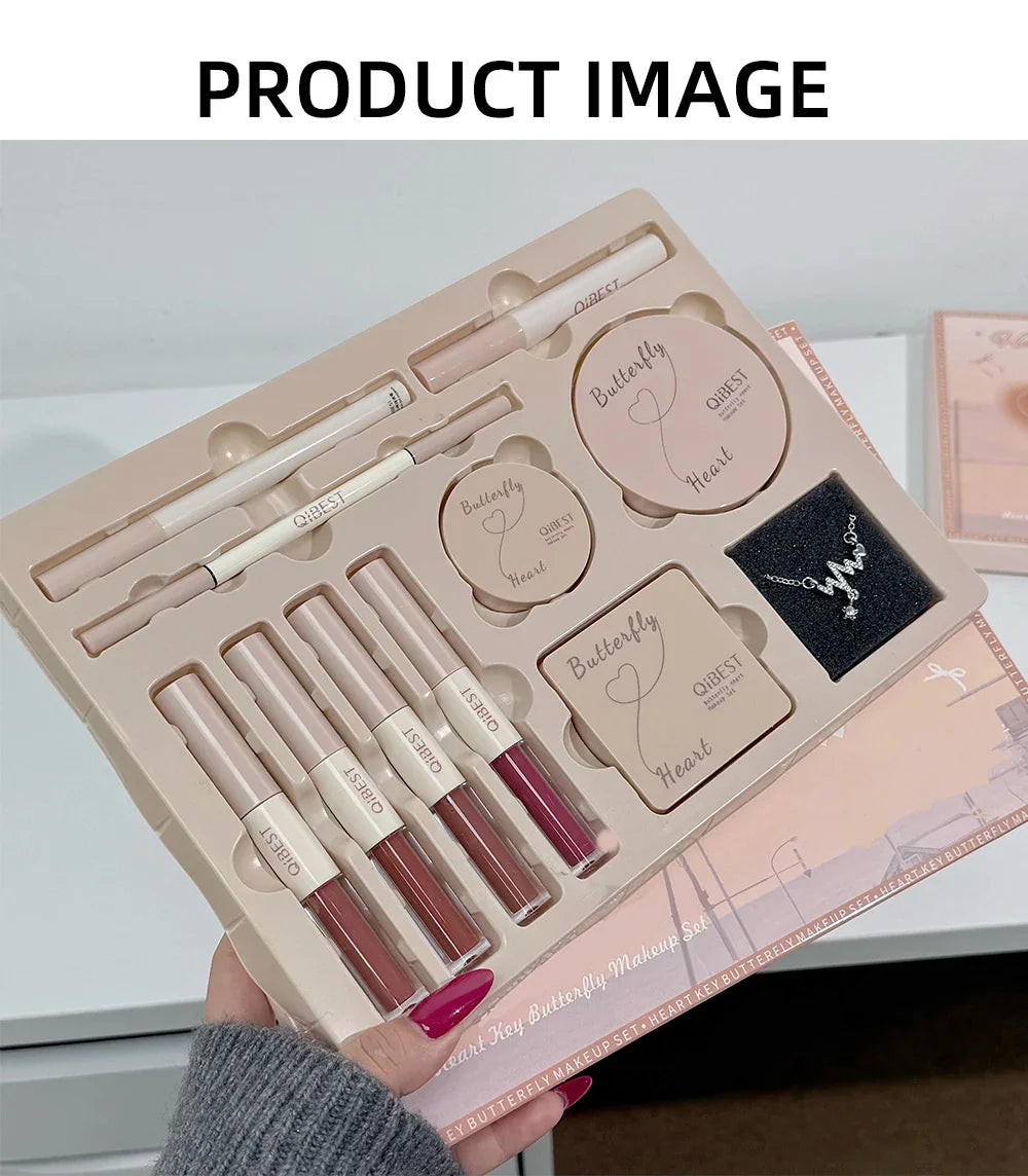 Multipurpose Makeup Set 4pc Double Head Lip Glaze, Face Pressed Powder,Blusher,Eyeshadow, Eyebrow Pencil,Eyeliner,Lip Oil