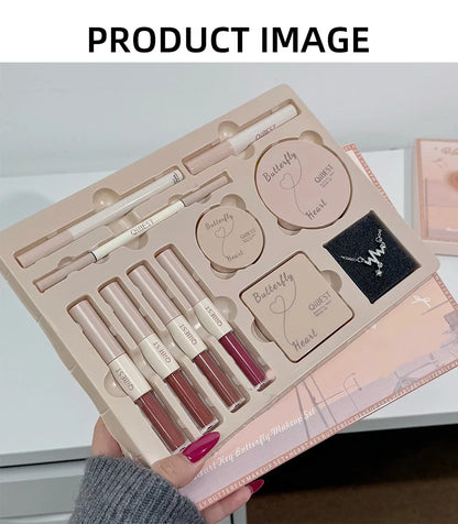 Multipurpose Makeup Set 4pc Double Head Lip Glaze, Face Pressed Powder,Blusher,Eyeshadow, Eyebrow Pencil,Eyeliner,Lip Oil
