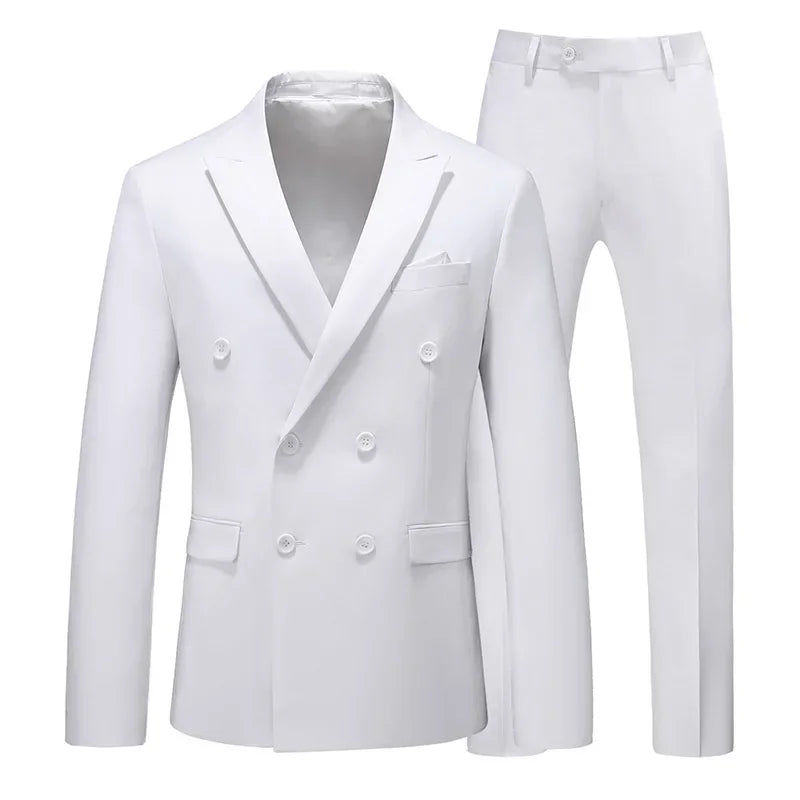 2 Pieces Double Breasted Formal Men Suits Slim FitGroom Tuxedos for Wedding Peaked Lapel Custom Male Blazer Prom Daily Wear