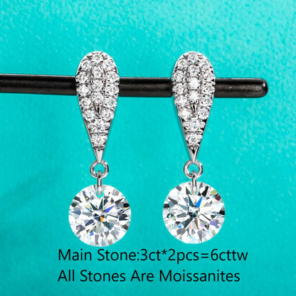 6cttw D Color Moissanite Drop Earrings 18K Gold Plated 925 Sterling Silver Luxurious Stud Earring Women Gifts Wholesale