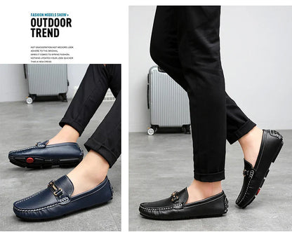 2025 New Handmade Soft Soled Beanie Shoes Men's Korean Style Casual Leather Shoes Social Spirit Boy Brand Lazy Shoes Loafers