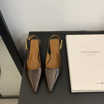 Sexy Pointed Toe Mid Heels Sandals Women Shoes Slingback Summer 2025 Trend Dress Leather Pumps New Elegant Party