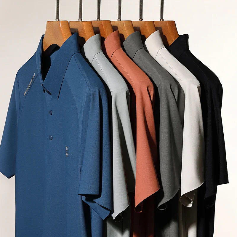 High quality ice silk short sleeve polo shirt cool breathable fashion brand letter printed summer casual men's lapel T-shirt