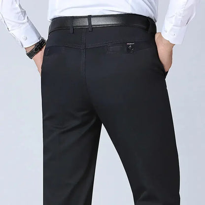 Mens 100% Cotton Summer Thin Autumn Thick Trousers Fashion Brand Cargo Pants Smart Casual Solid Khaki Black Suit Pant GOZBKF