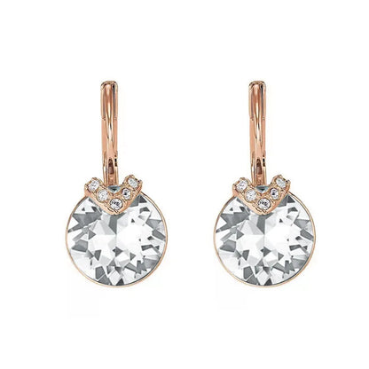 Bella V Drop Earring for Women Christmas Birthday Genuine Crystals from Austria Round Cut Dangle Silver Color Pierced Jewelry